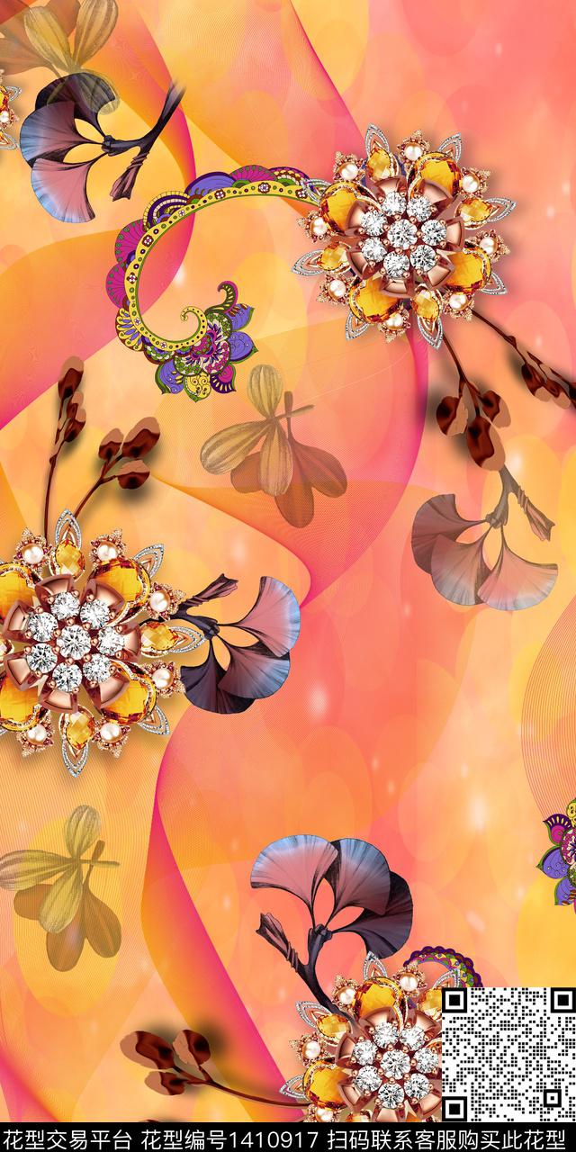 女装花卉抽象数码印花华亿平台下载（图片编号: 1410917） - 瓦栏（Walan）