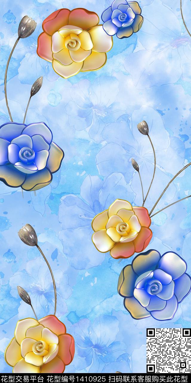 女装花卉抽象数码印花华亿平台下载（图片编号: 1410925） - 瓦栏（Walan）