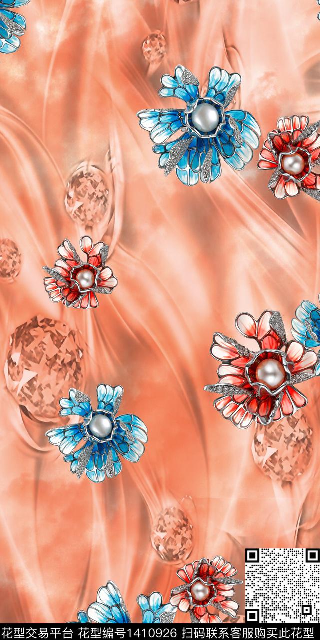 女装花卉抽象数码印花华亿平台下载（图片编号: 1410926） - 瓦栏（Walan）