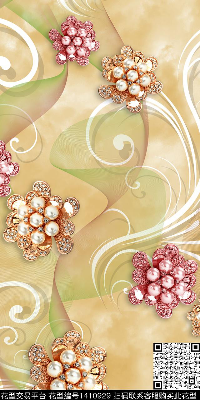 女装花卉抽象数码印花华亿平台下载（图片编号: 1410929） - 瓦栏（Walan）