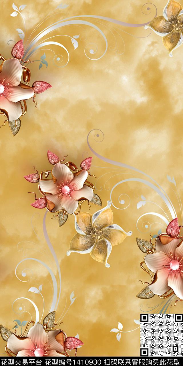 女装花卉抽象数码印花华亿平台下载（图片编号: 1410930） - 瓦栏（Walan）