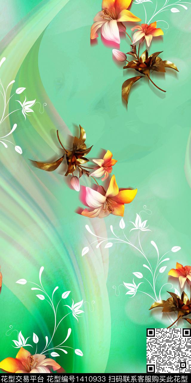 女装花卉抽象数码印花华亿平台下载（图片编号: 1410933） - 瓦栏（Walan）