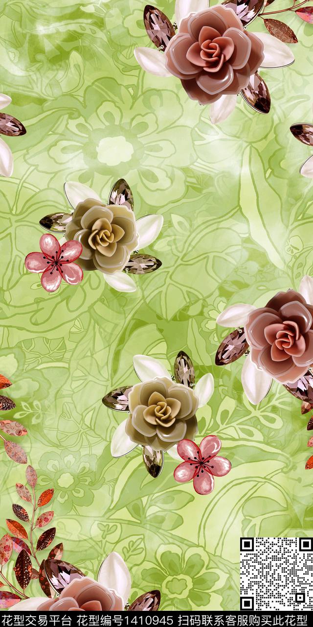 女装花卉大花数码印花华亿平台下载（图片编号: 1410945） - 瓦栏（Walan）