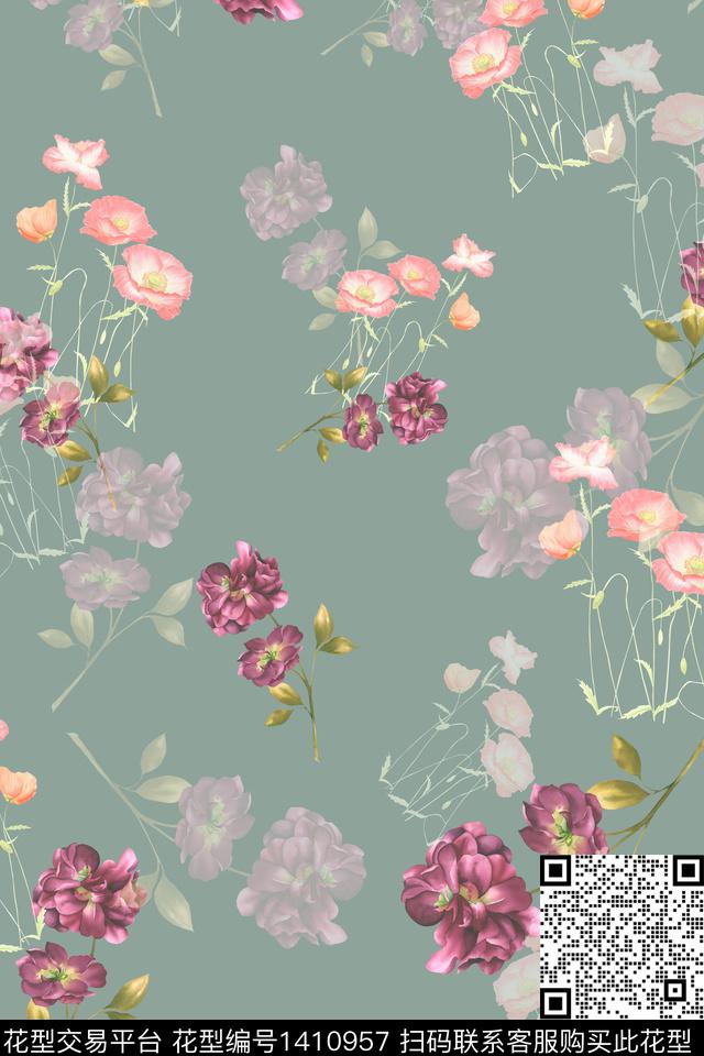 绿植树叶花卉大牌风数码印花华亿平台下载（图片编号: 1410957） - 瓦栏（Walan）