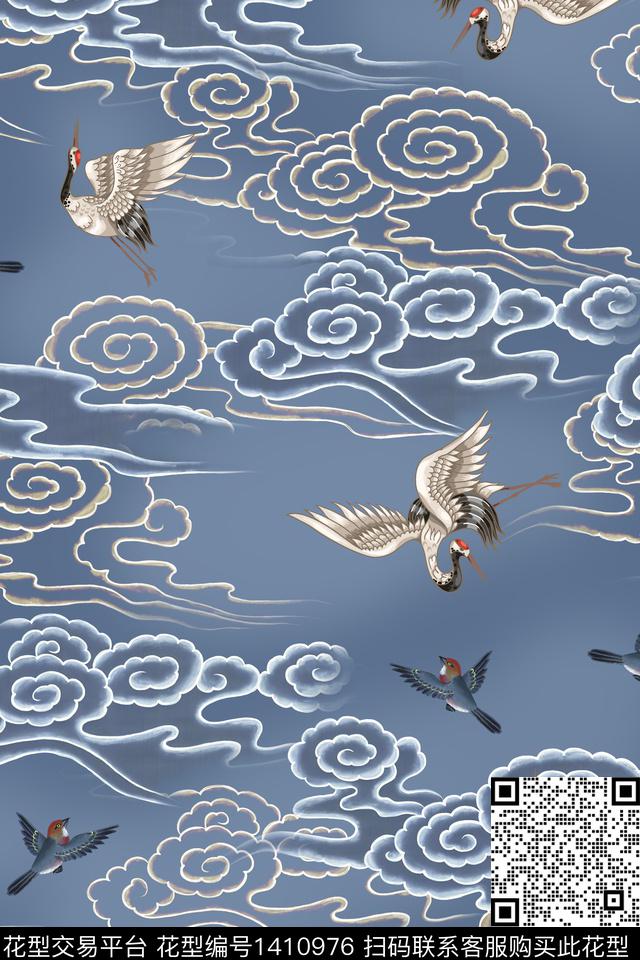 肌理仙鹤大牌风数码印花华亿平台下载（图片编号: 1410976） - 瓦栏（Walan）
