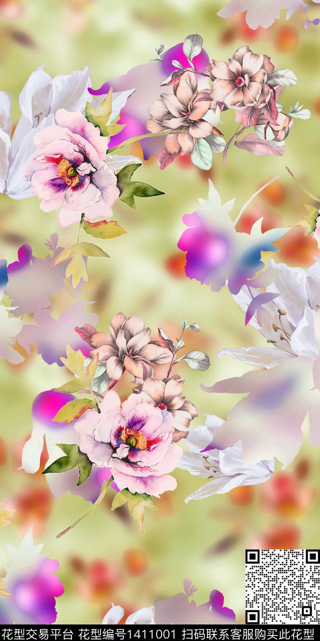 花卉绿植树叶数码印花华亿平台下载（图片编号: 1411001） - 瓦栏（Walan）