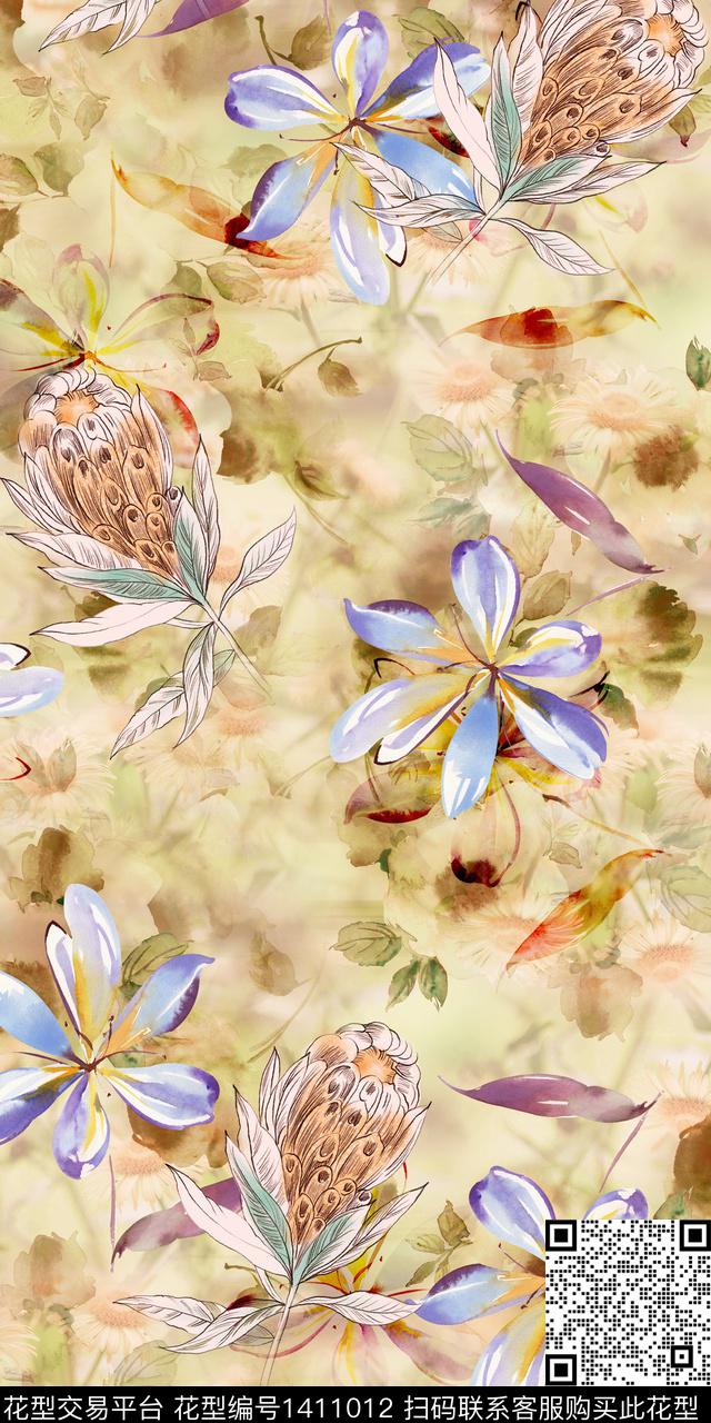 花卉绿植树叶数码印花华亿平台下载（图片编号: 1411012） - 瓦栏（Walan）