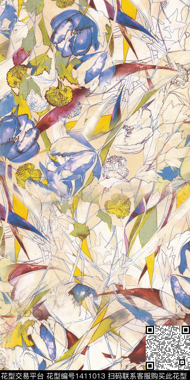 花卉绿植树叶数码印花华亿平台下载（图片编号: 1411013） - 瓦栏（Walan）