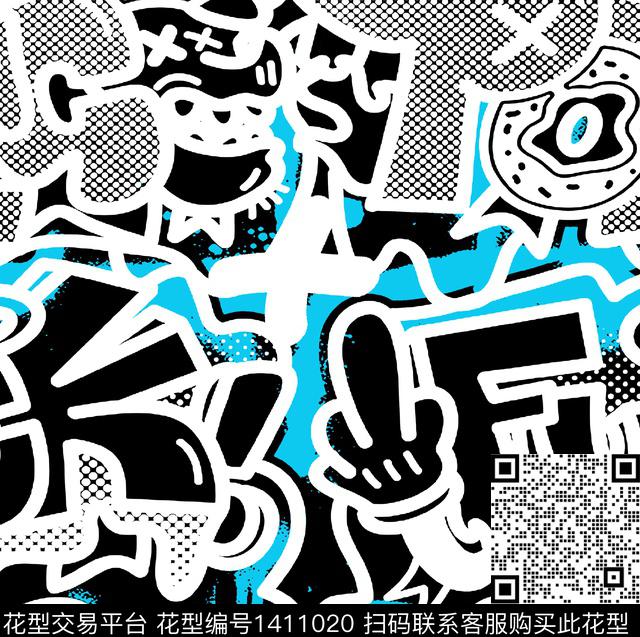 涂鸦字母搞怪传统印花华亿平台下载（图片编号: 1411020） - 瓦栏（Walan）