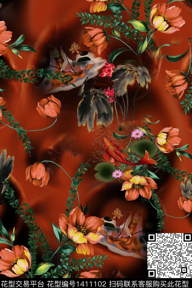 连衣裙香云纱中国风传统印花华亿平台下载（图片编号: 1411102） - 瓦栏（Walan）