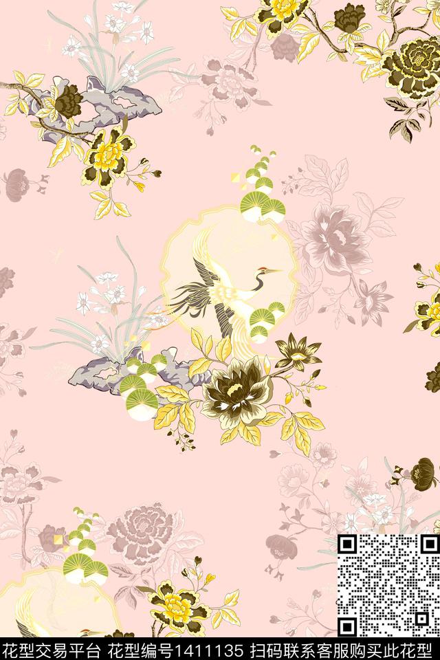 女装花卉中国风数码印花华亿平台下载（图片编号: 1411135） - 瓦栏（Walan）