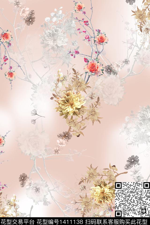 女装花卉中国风数码印花华亿平台下载（图片编号: 1411138） - 瓦栏（Walan）