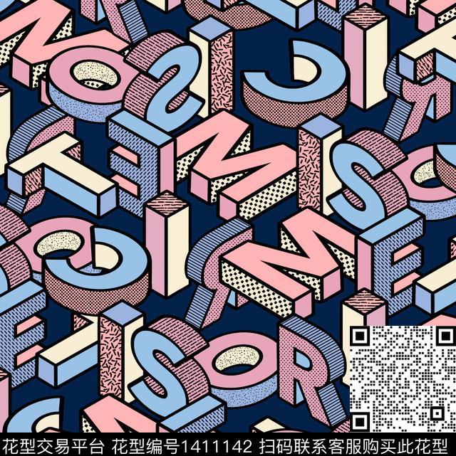 迷彩立体字母几何传统印花华亿平台下载（图片编号: 1411142） - 瓦栏（Walan）