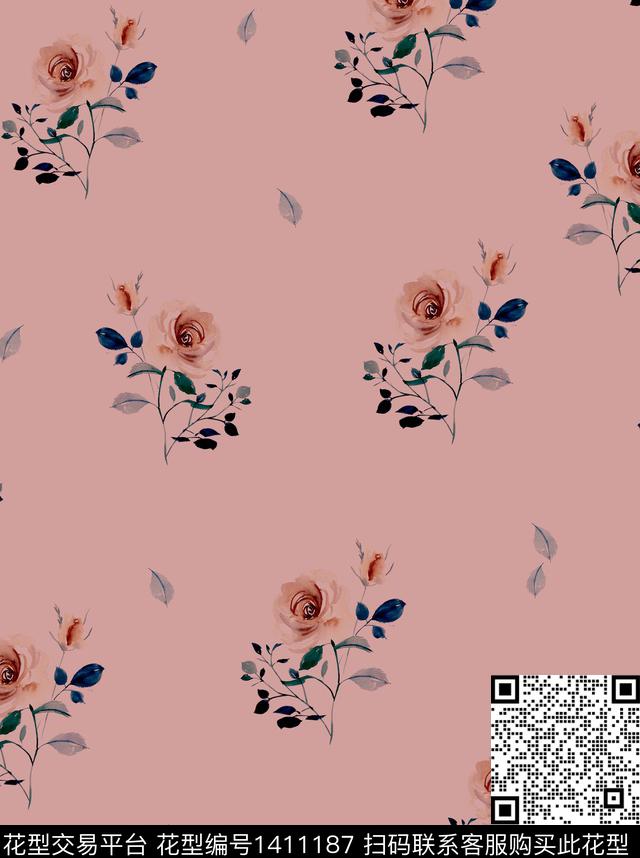 水彩花卉印花数码印花华亿平台下载（图片编号: 1411187） - 瓦栏（Walan）