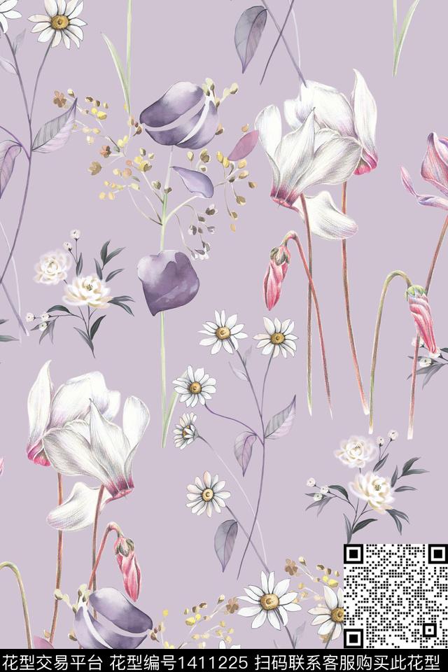 清爽底花卉花卉大牌风数码印花华亿平台下载（图片编号: 1411225） - 瓦栏（Walan）