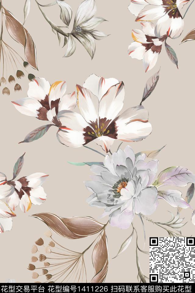 清爽底花卉花卉大牌风数码印花华亿平台下载（图片编号: 1411226） - 瓦栏（Walan）