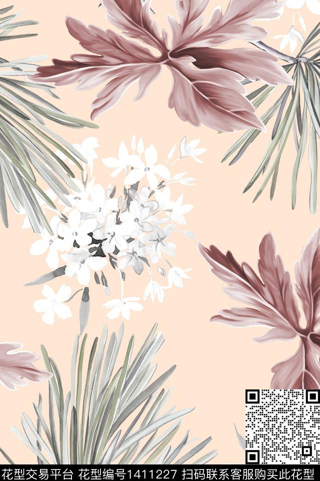 清爽底花卉花卉大牌风数码印花华亿平台下载（图片编号: 1411227） - 瓦栏（Walan）