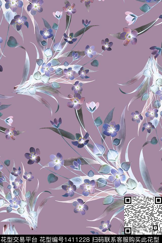 清爽底花卉花卉大牌风数码印花华亿平台下载（图片编号: 1411228） - 瓦栏（Walan）
