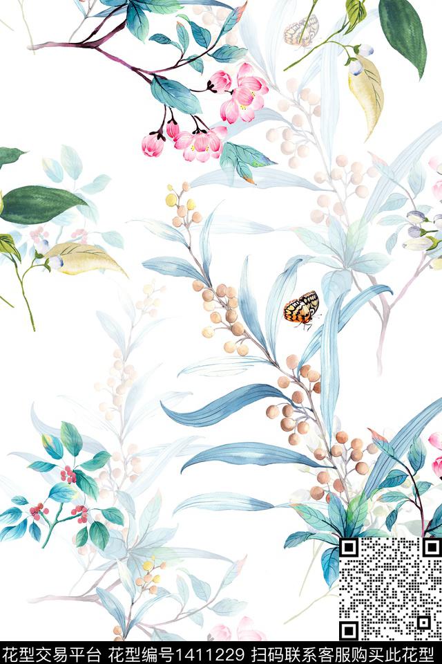 清爽底花卉花卉大牌风数码印花华亿平台下载（图片编号: 1411229） - 瓦栏（Walan）