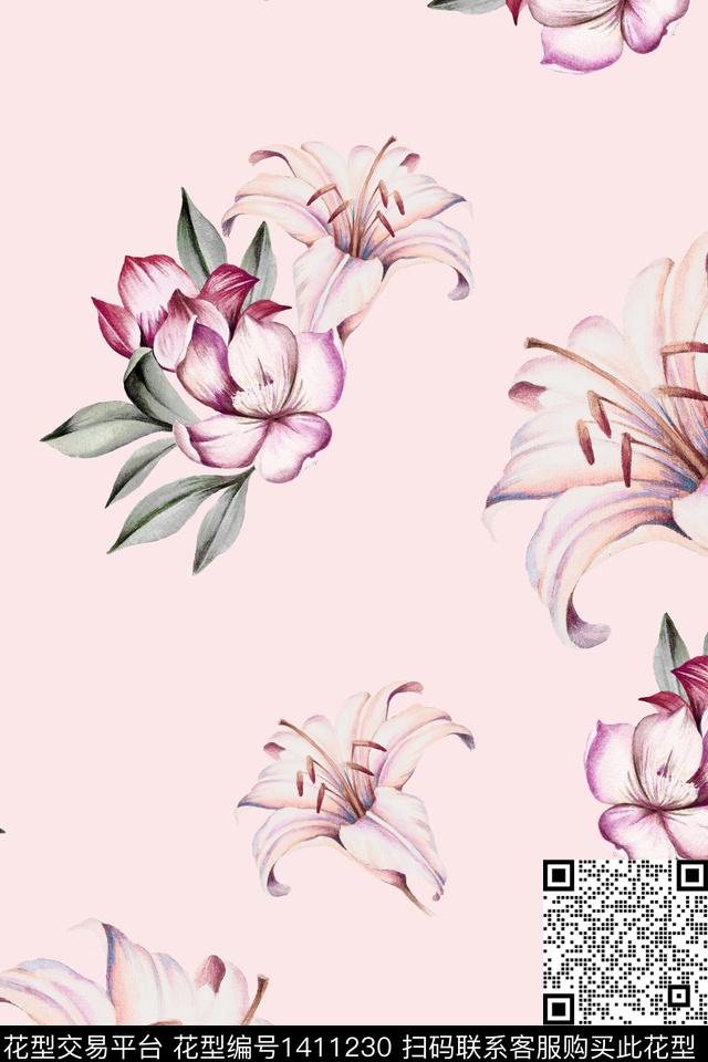 清爽底花卉花卉大牌风数码印花华亿平台下载（图片编号: 1411230） - 瓦栏（Walan）