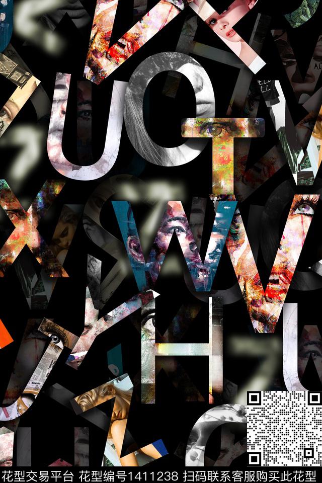 时尚字母大牌风数码印花华亿平台下载（图片编号: 1411238） - 瓦栏（Walan）