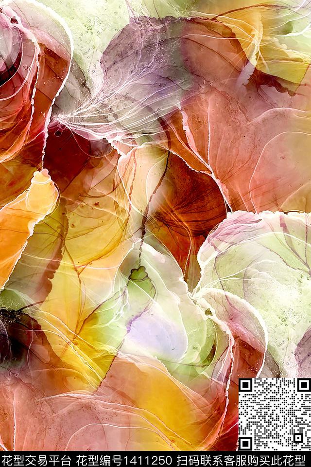 肌理扎染华亿平台抽象花卉数码印花华亿平台下载（图片编号: 1411250） - 瓦栏（Walan）
