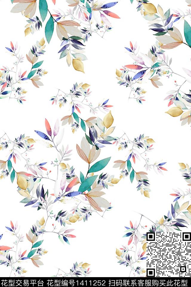 绿植树叶花卉大牌风数码印花华亿平台下载（图片编号: 1411252） - 瓦栏（Walan）