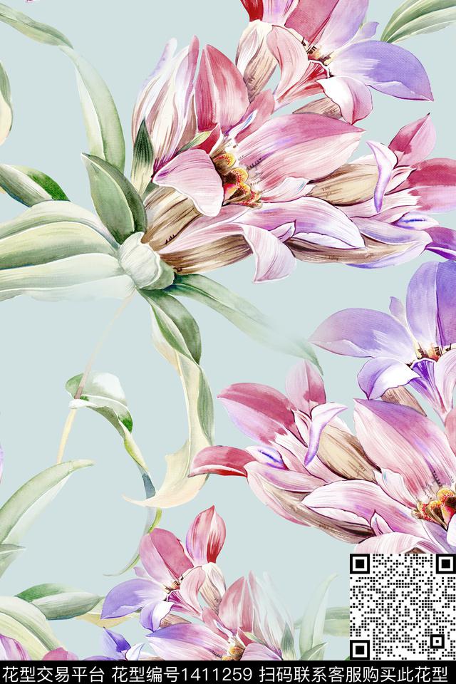 清爽底花卉花卉大牌风数码印花华亿平台下载（图片编号: 1411259） - 瓦栏（Walan）