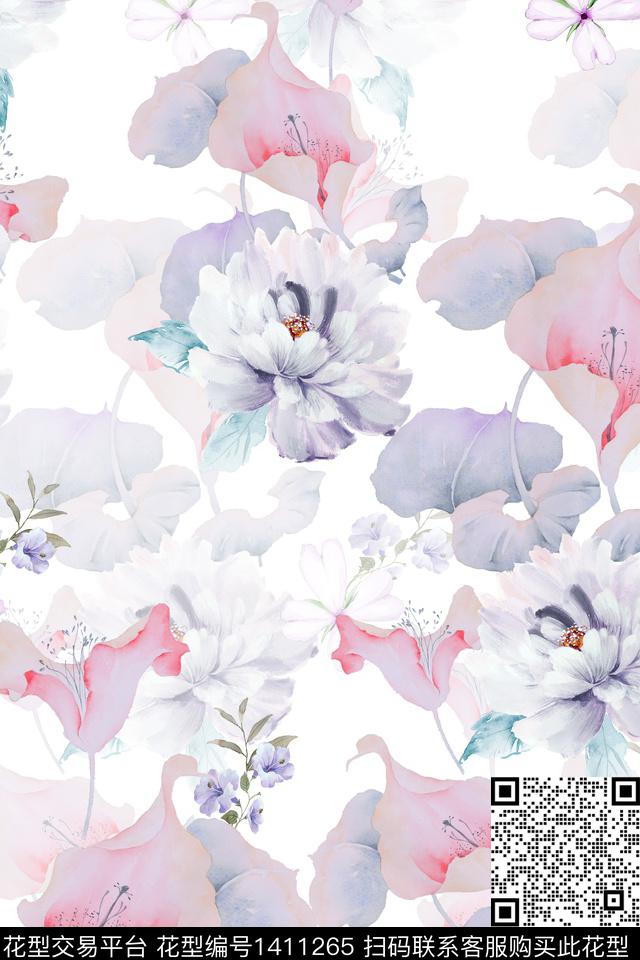 清爽底花卉花卉大牌风数码印花华亿平台下载（图片编号: 1411265） - 瓦栏（Walan）
