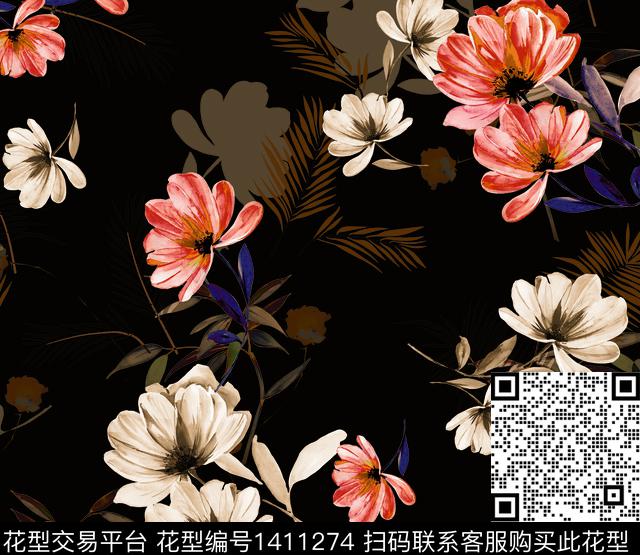 连衣裙女装花卉传统印花华亿平台下载（图片编号: 1411274） - 瓦栏（Walan）