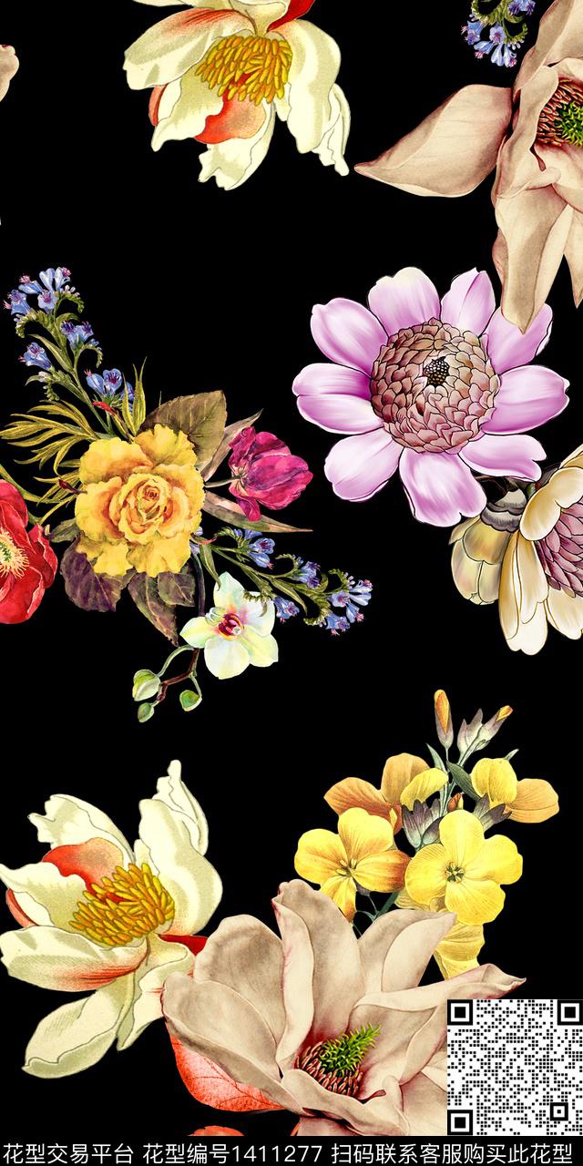 花卉满版散花数码印花华亿平台下载（图片编号: 1411277） - 瓦栏（Walan）