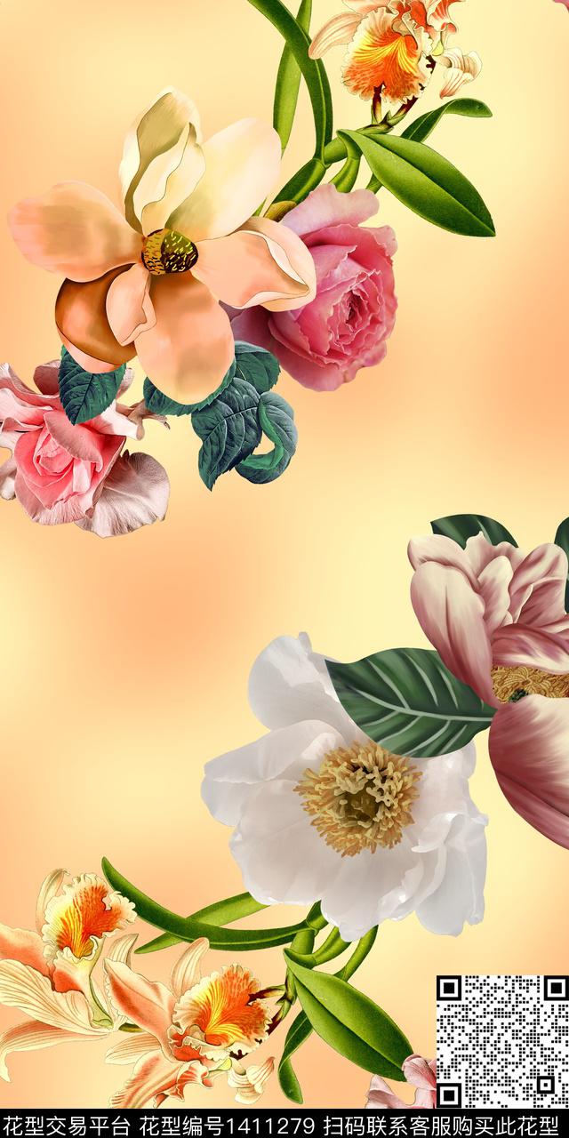 花卉满版散花数码印花华亿平台下载（图片编号: 1411279） - 瓦栏（Walan）