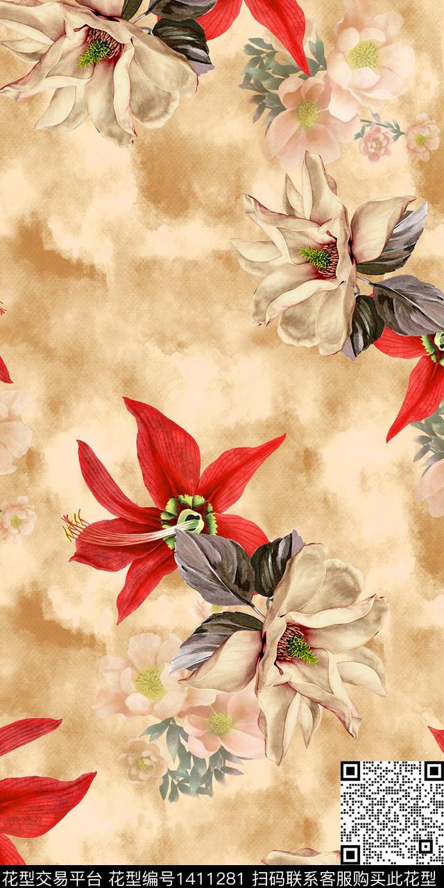 女装满版散花数码印花华亿平台下载（图片编号: 1411281） - 瓦栏（Walan）