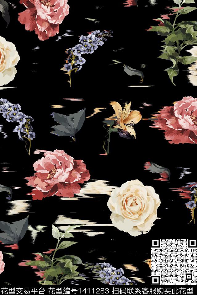 绿植树叶大牌风大花传统印花华亿平台下载（图片编号: 1411283） - 瓦栏（Walan）