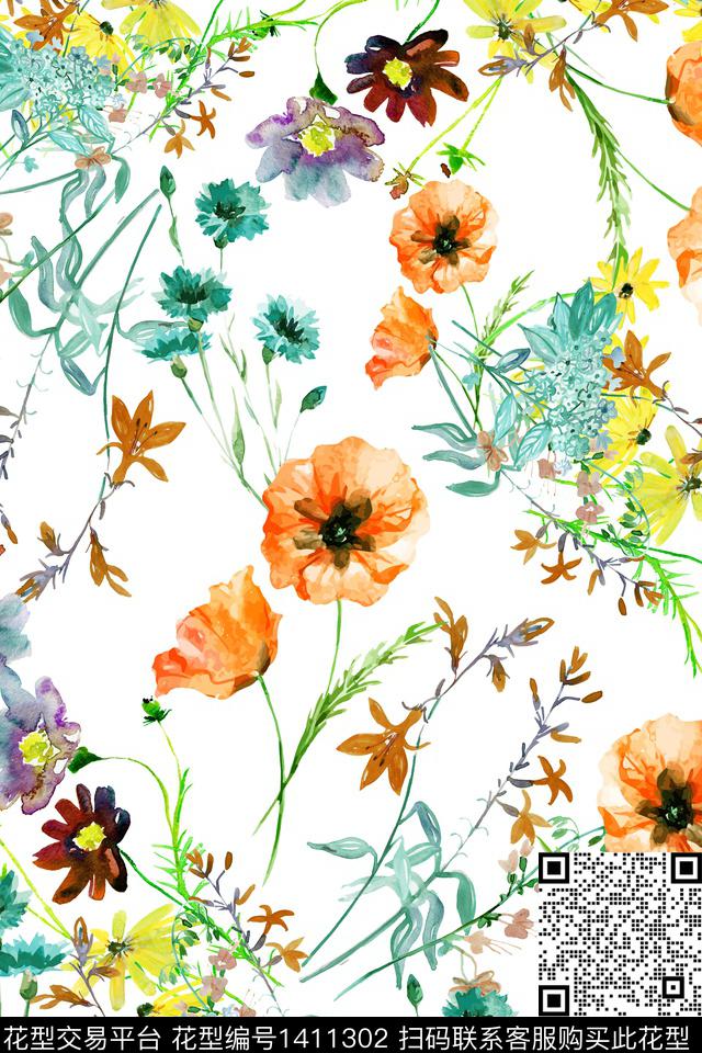 绿植树叶大牌风小清新数码印花华亿平台下载（图片编号: 1411302） - 瓦栏（Walan）