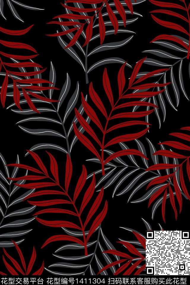 绿植树叶大牌风真丝传统印花华亿平台下载（图片编号: 1411304） - 瓦栏（Walan）