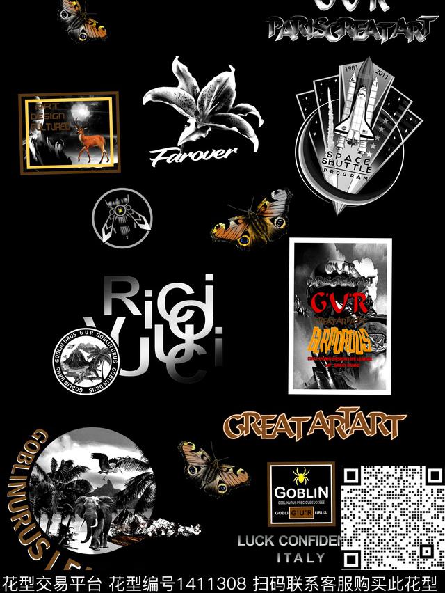 几何定位花字母数码印花华亿平台下载（图片编号: 1411308） - 瓦栏（Walan）