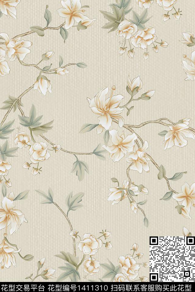 绿植树叶大牌风小清新数码印花华亿平台下载（图片编号: 1411310） - 瓦栏（Walan）