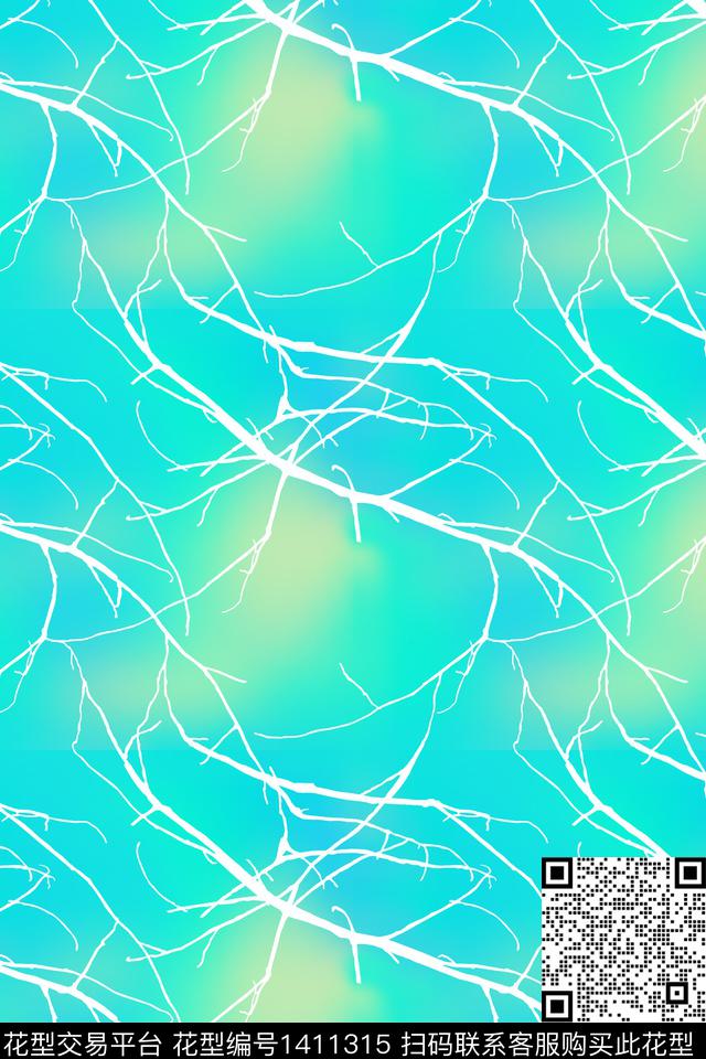 纹理树枝清爽底花卉数码印花华亿平台下载（图片编号: 1411315） - 瓦栏（Walan）