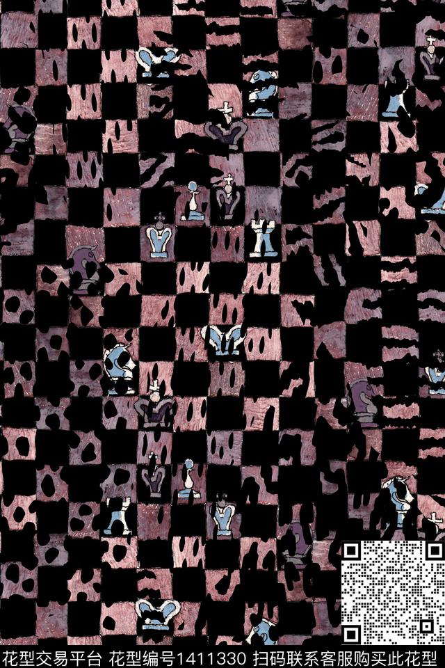 字母格子迷彩数码印花华亿平台下载（图片编号: 1411330） - 瓦栏（Walan）