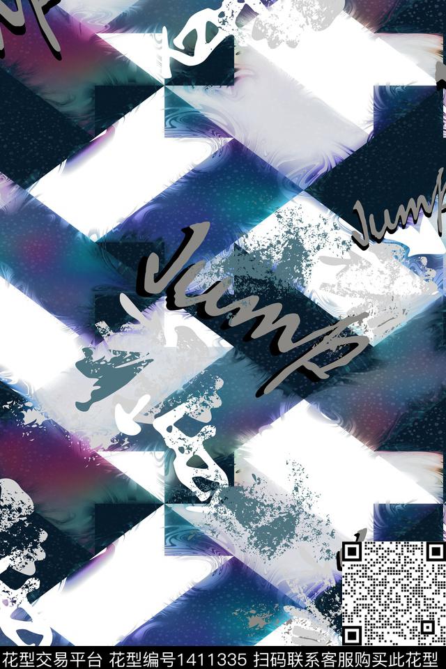 字母格子迷彩数码印花华亿平台下载（图片编号: 1411335） - 瓦栏（Walan）