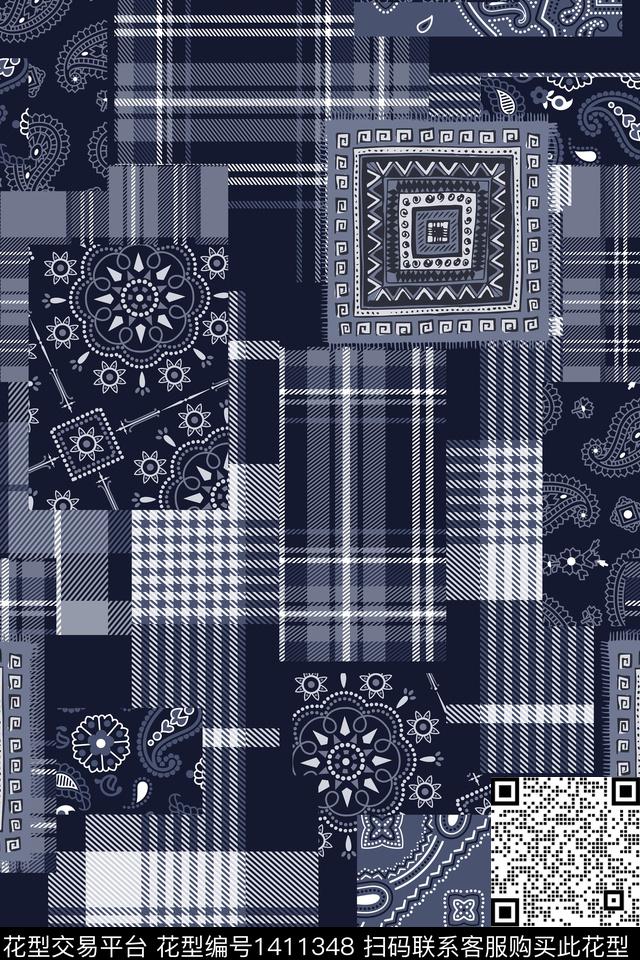 字母格子迷彩数码印花华亿平台下载（图片编号: 1411348） - 瓦栏（Walan）