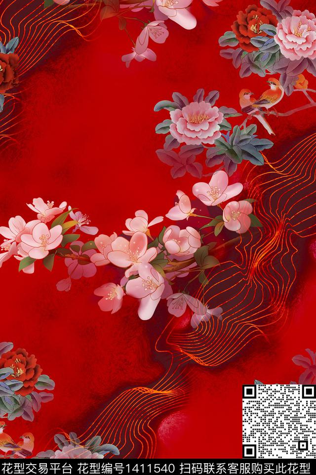 香云纱真丝复古旗袍华亿平台数码印花华亿平台下载（图片编号: 1411540） - 瓦栏（Walan）