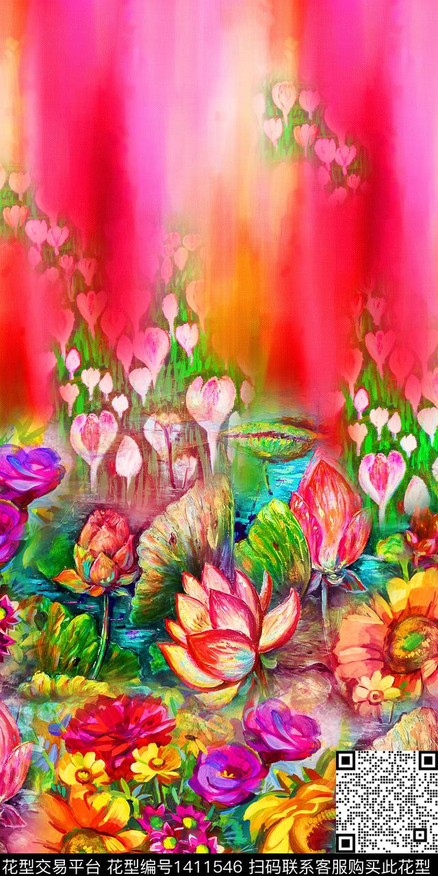 定位花女装定位花花卉数码印花华亿平台下载（图片编号: 1411546） - 瓦栏（Walan）