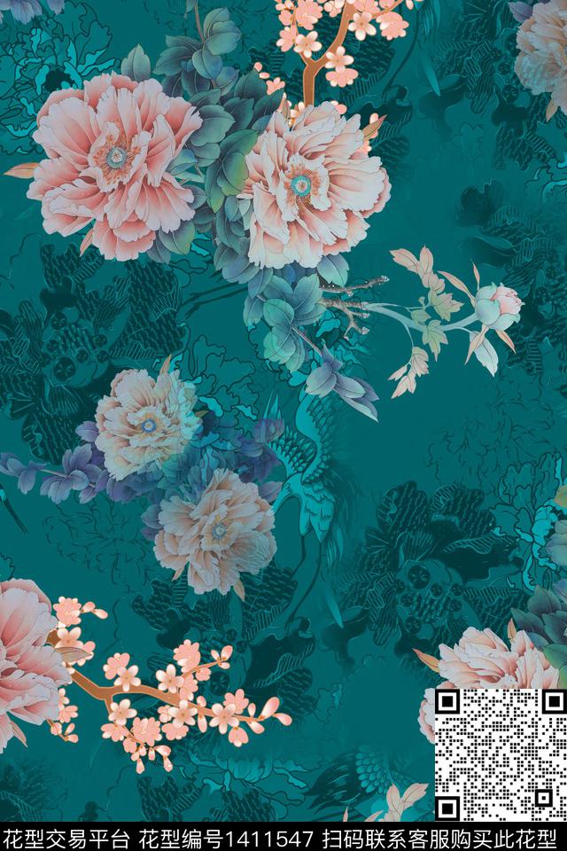 香云纱真丝复古旗袍花数码印花华亿平台下载（图片编号: 1411547） - 瓦栏（Walan）