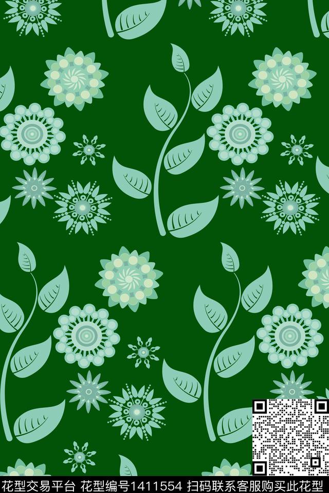 手绘花卉女装数码印花华亿平台下载（图片编号: 1411554） - 瓦栏（Walan）