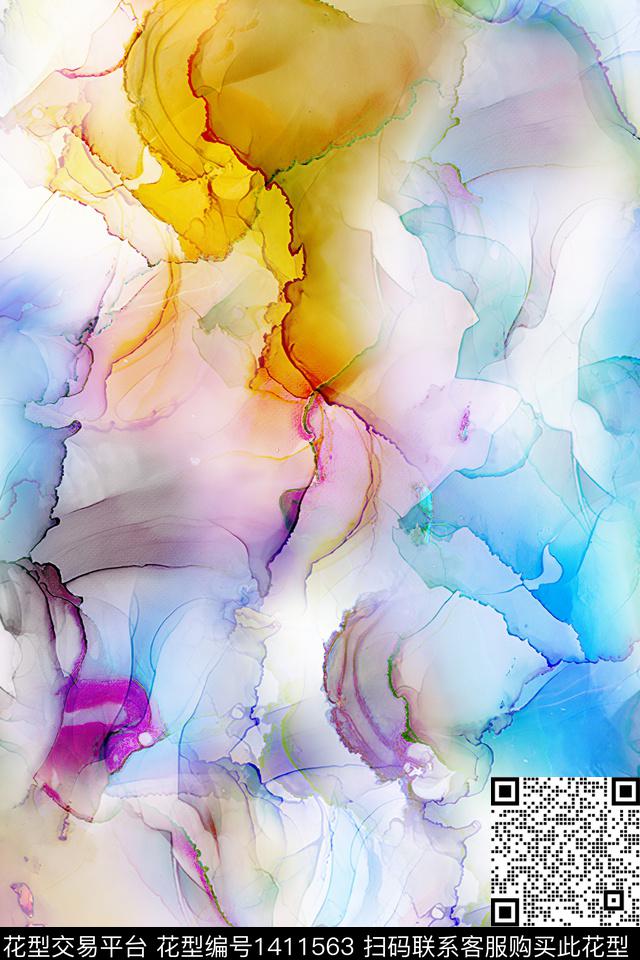 肌理扎染华亿平台抽象花卉数码印花华亿平台下载（图片编号: 1411563） - 瓦栏（Walan）