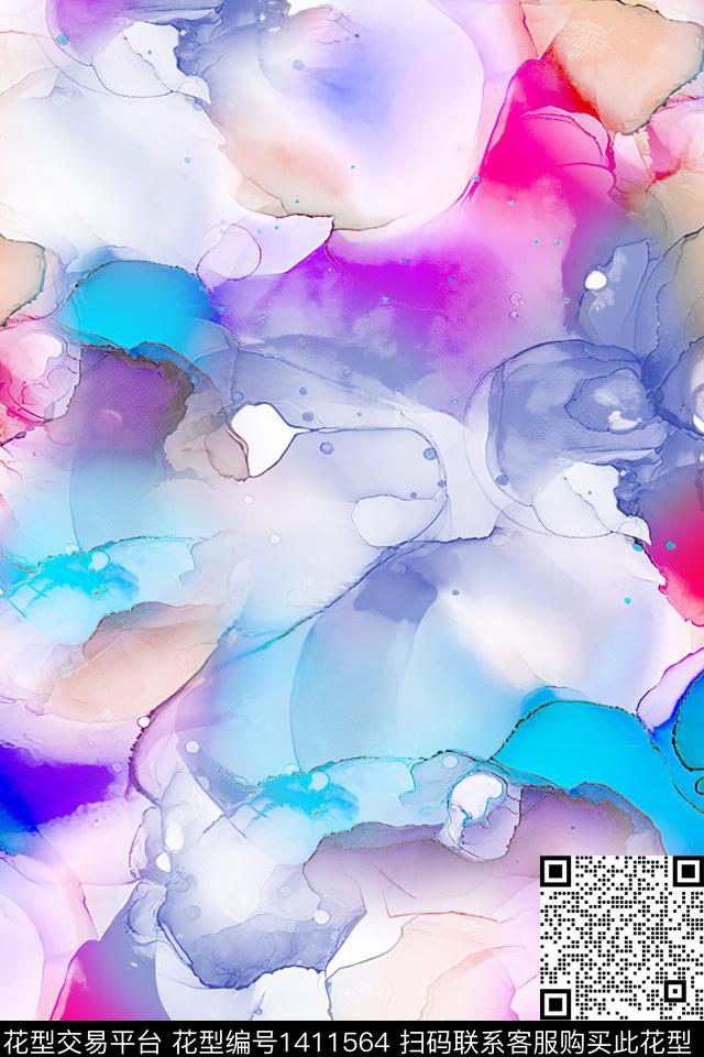 肌理扎染华亿平台抽象花卉数码印花华亿平台下载（图片编号: 1411564） - 瓦栏（Walan）