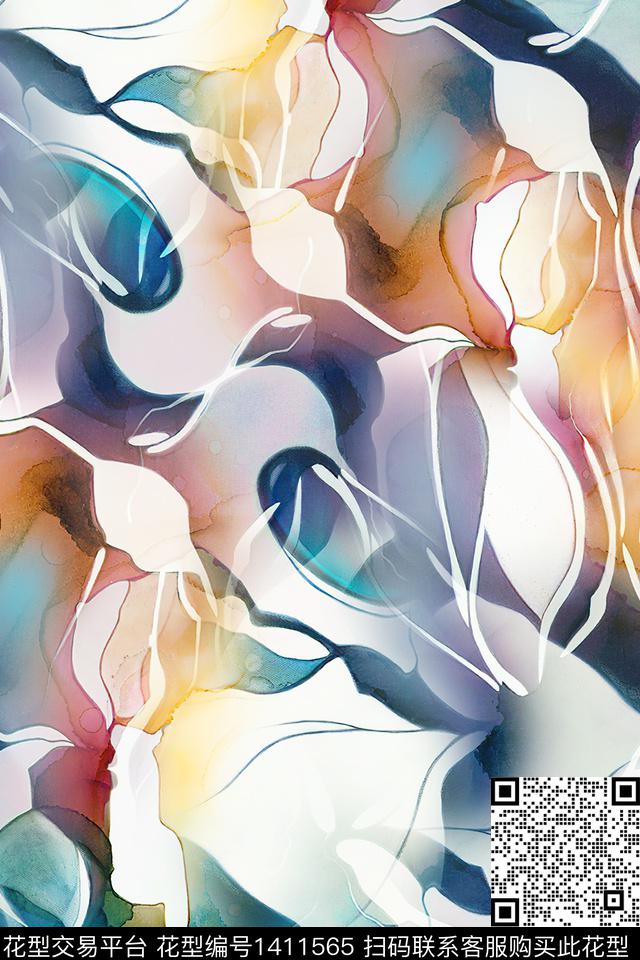 肌理扎染华亿平台抽象花卉数码印花华亿平台下载（图片编号: 1411565） - 瓦栏（Walan）