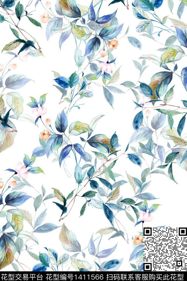 清爽底花卉花卉大牌风数码印花华亿平台下载（图片编号: 1411566） - 瓦栏（Walan）